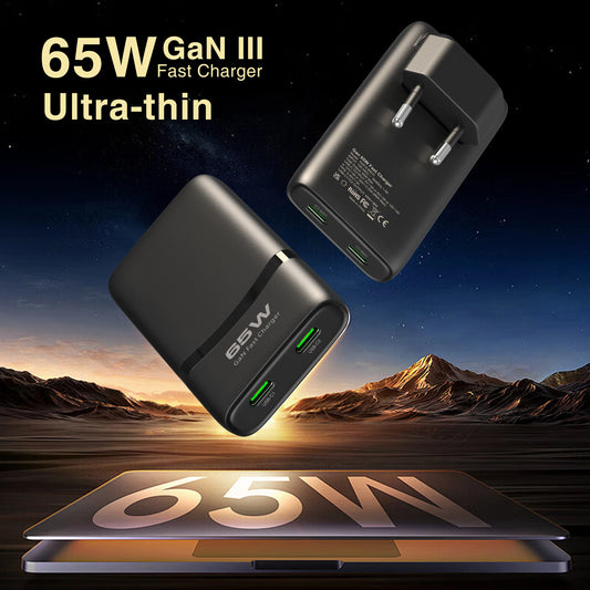 65W Ultra-Slim GaN Dual USB-C Fast Wall Charger for Laptop & Mobile
