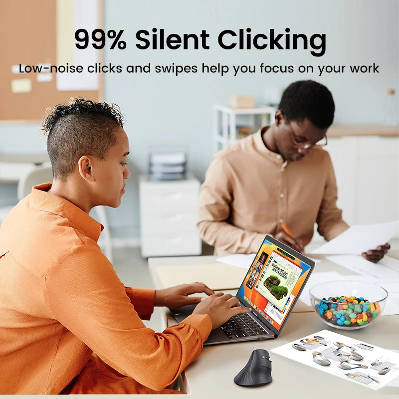 Ergonomic Wireless Vertical Mouse - Silent Bluetooth & 2.4G Optical Mouse - 5