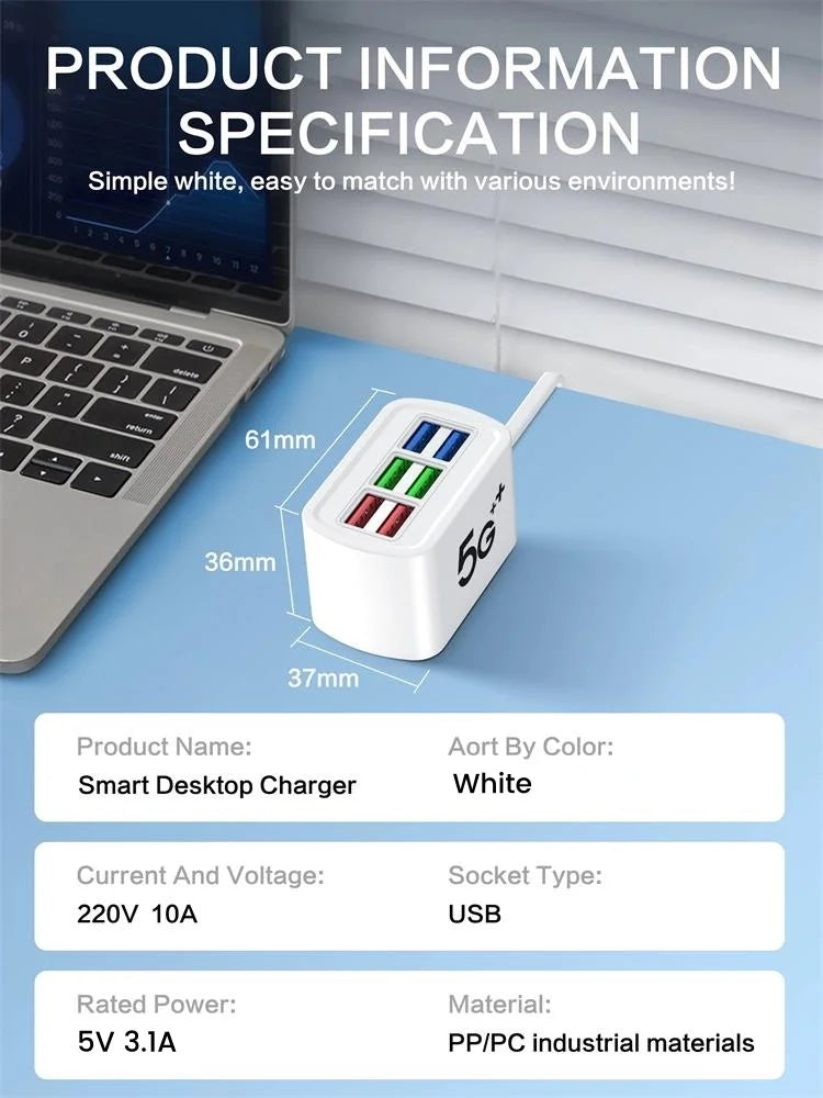 6-Port USB Desktop Fast Charger - Multi-Device Universal Charging Hub - 13