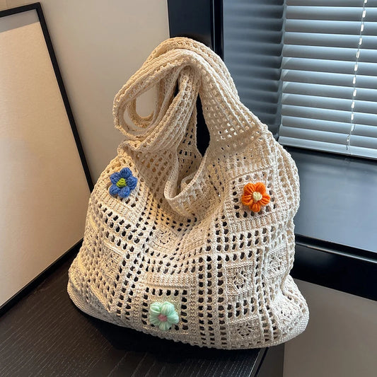 Luxury Flower Knitted Tote