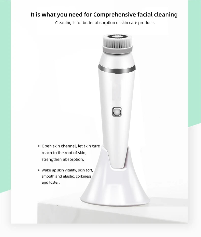 4-in-1 Electric Facial Cleansing Brush - Waterproof Rechargeable Skin Spa Kit - 9