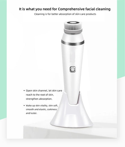 4-in-1 Electric Facial Cleansing Brush - Waterproof Rechargeable Skin Spa Kit