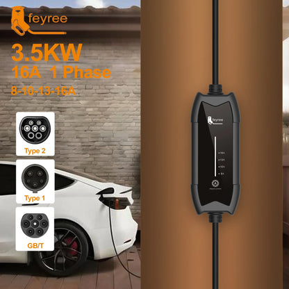 Portable EV Charger Type 2 - 16A 3.5KW Adjustable Electric Vehicle Charger