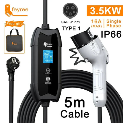 Portable EV Charger 3.5kW Level 2 Electric Vehicle Car Charging Cable