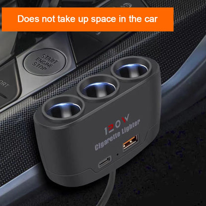3-in-1 120W Car Cigarette Lighter Splitter Dual USB Fast Charger Adapter