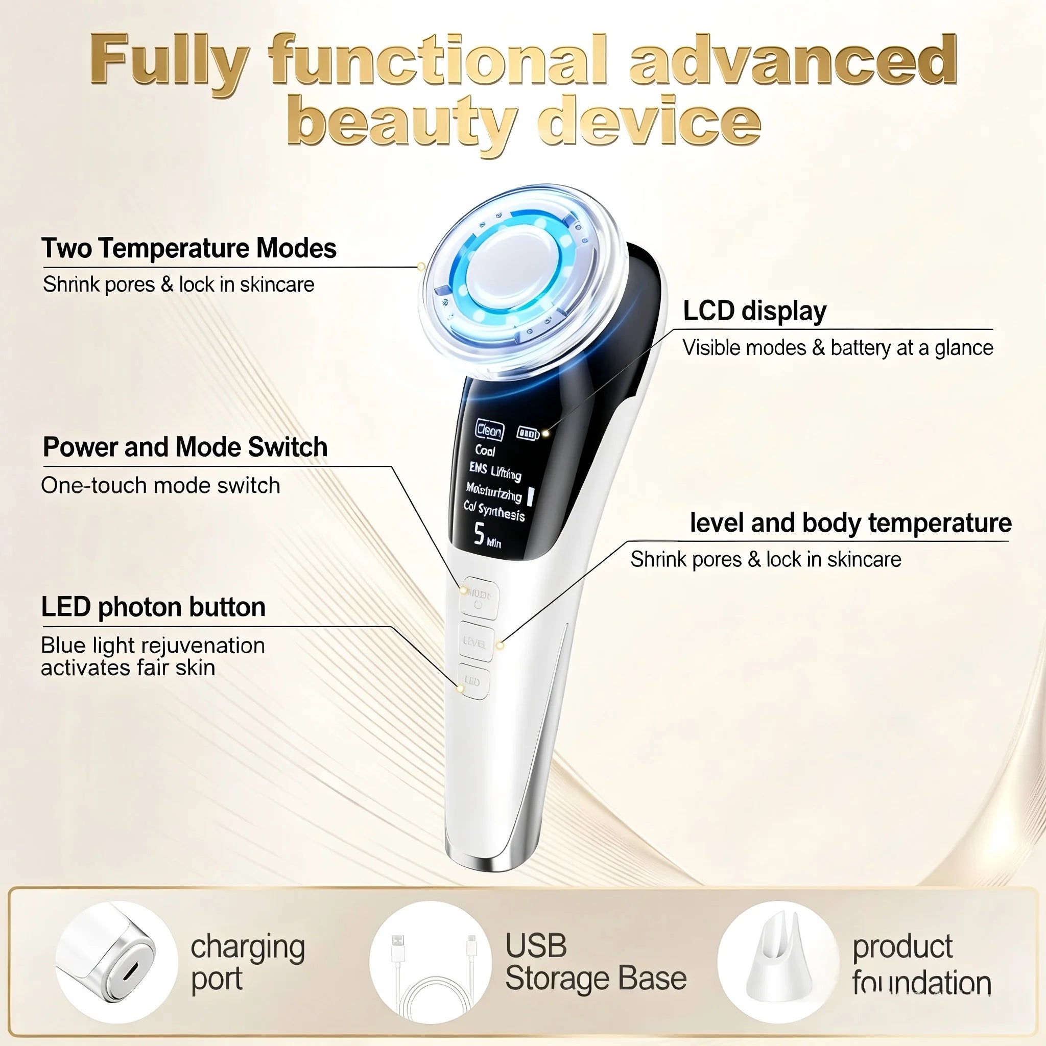 5-in-1 LED Micro-Current Facial Massager for Skin Tightening & Rejuvenation - 12