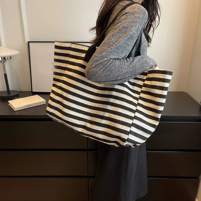 Luxury Casual Striped Canvas Tote