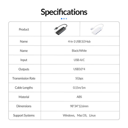 4-Port USB 3.0 Type-C Hub - Ultra-Slim High-Speed Data Expansion Adapter