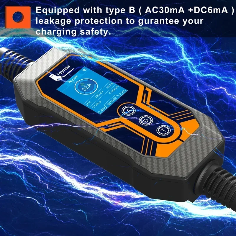 7KW Portable EV Charger Type 2, 32A Adjustable Smart WiFi Fast Car Charger - 3