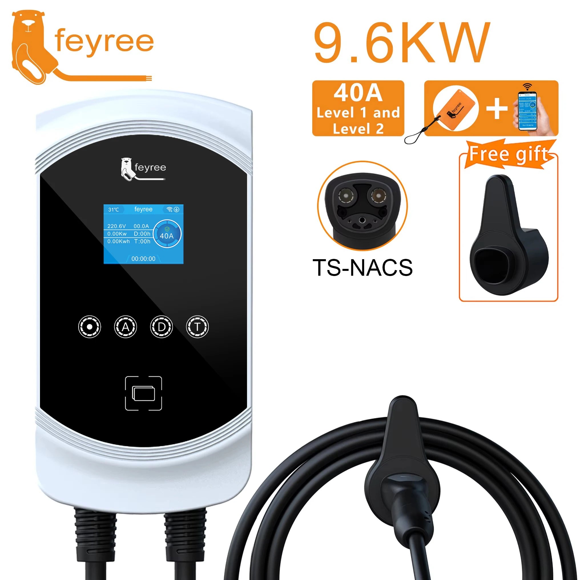Fast Tesla NACS EV Home Charging Station 7.6KW-12KW WiFi App Control - 36
