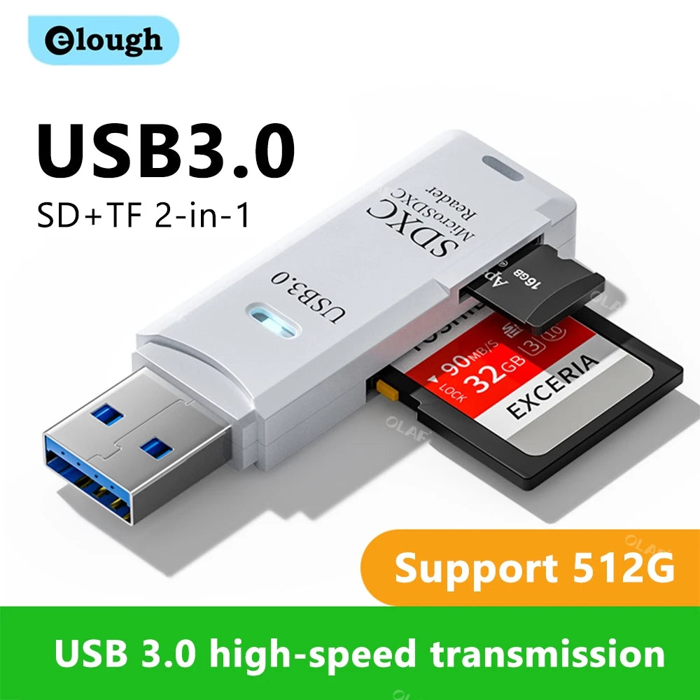 2-in-1 USB 3.0 SD & TF Memory Card Reader - Fast Data Transfer Adapter