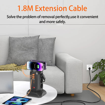 15-in-1 Tower Power Strip with 6 USB Ports & Retractable 1.8m Cord