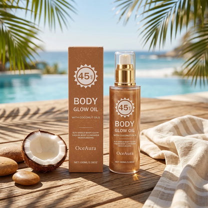 SPF 45 Shimmering Coconut Body Glow Oil Sun Protection Moisturizer