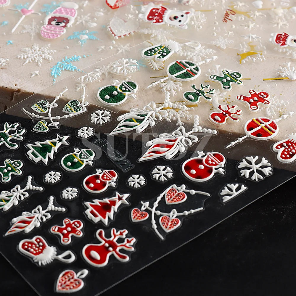 5D Embossed Christmas Nail Art Stickers - Winter Holiday Snowflake & Santa Decals - 13