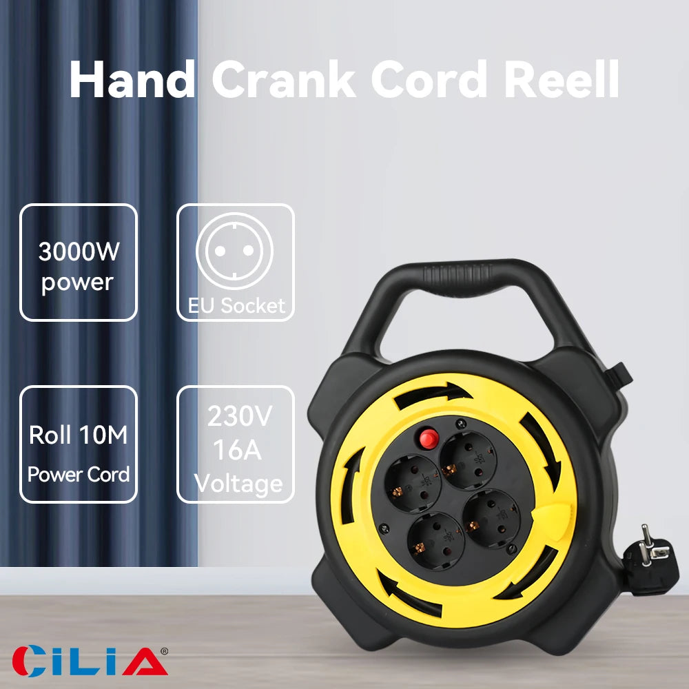 10M Retractable Extension Cord Reel with 4 Sockets, Heavy Duty Power Station - 3
