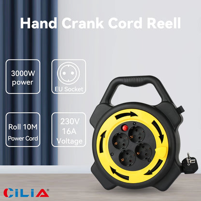 10M Retractable Extension Cord Reel with 4 Sockets, Heavy Duty Power Station