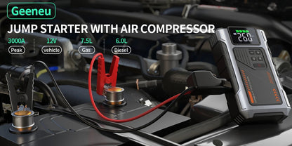 3000A Portable Car Jump Starter with 150PSI Air Compressor & LED Light