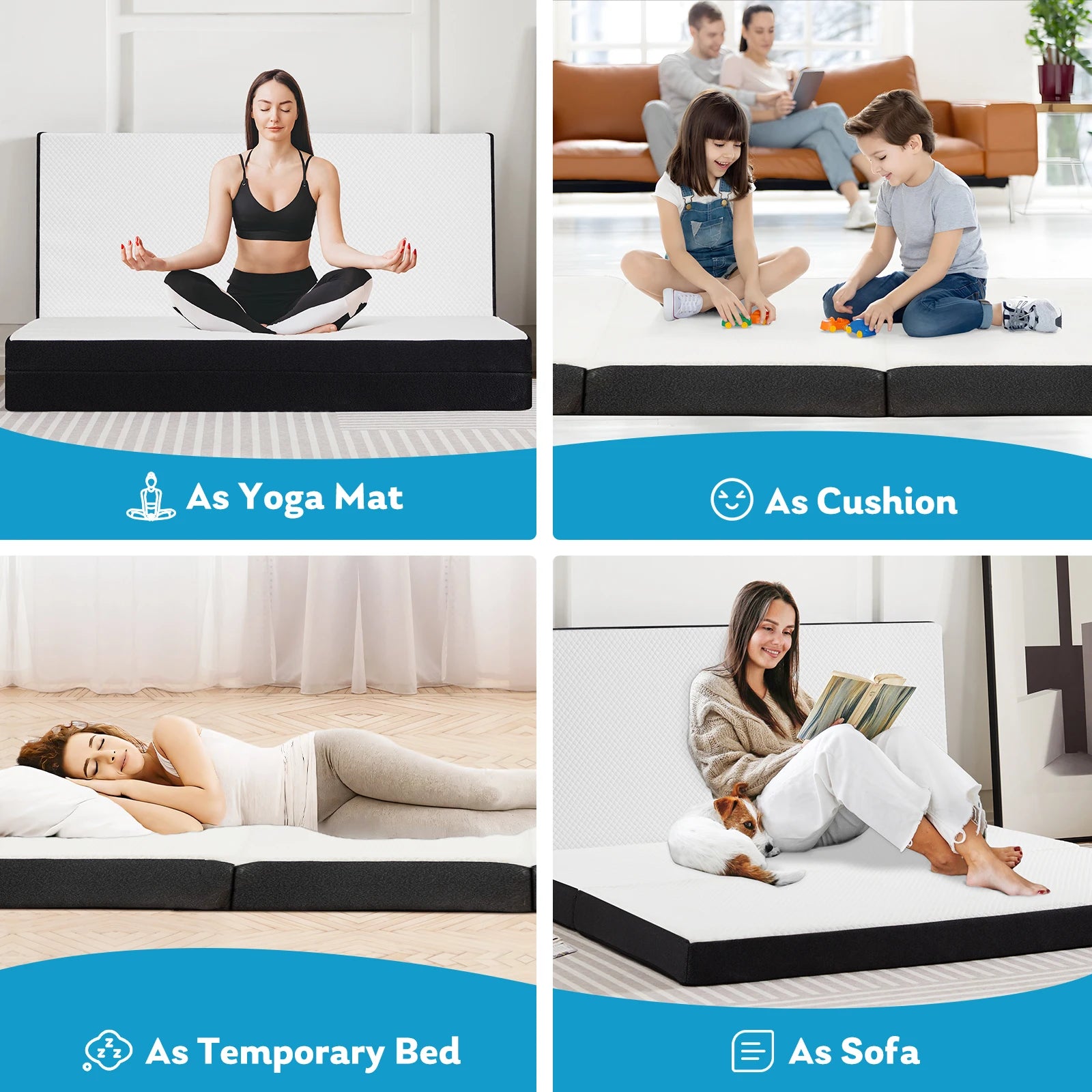 Portable Tri-Fold Memory Foam Mattress - Foldable Floor Bed for Guest & Travel - 4
