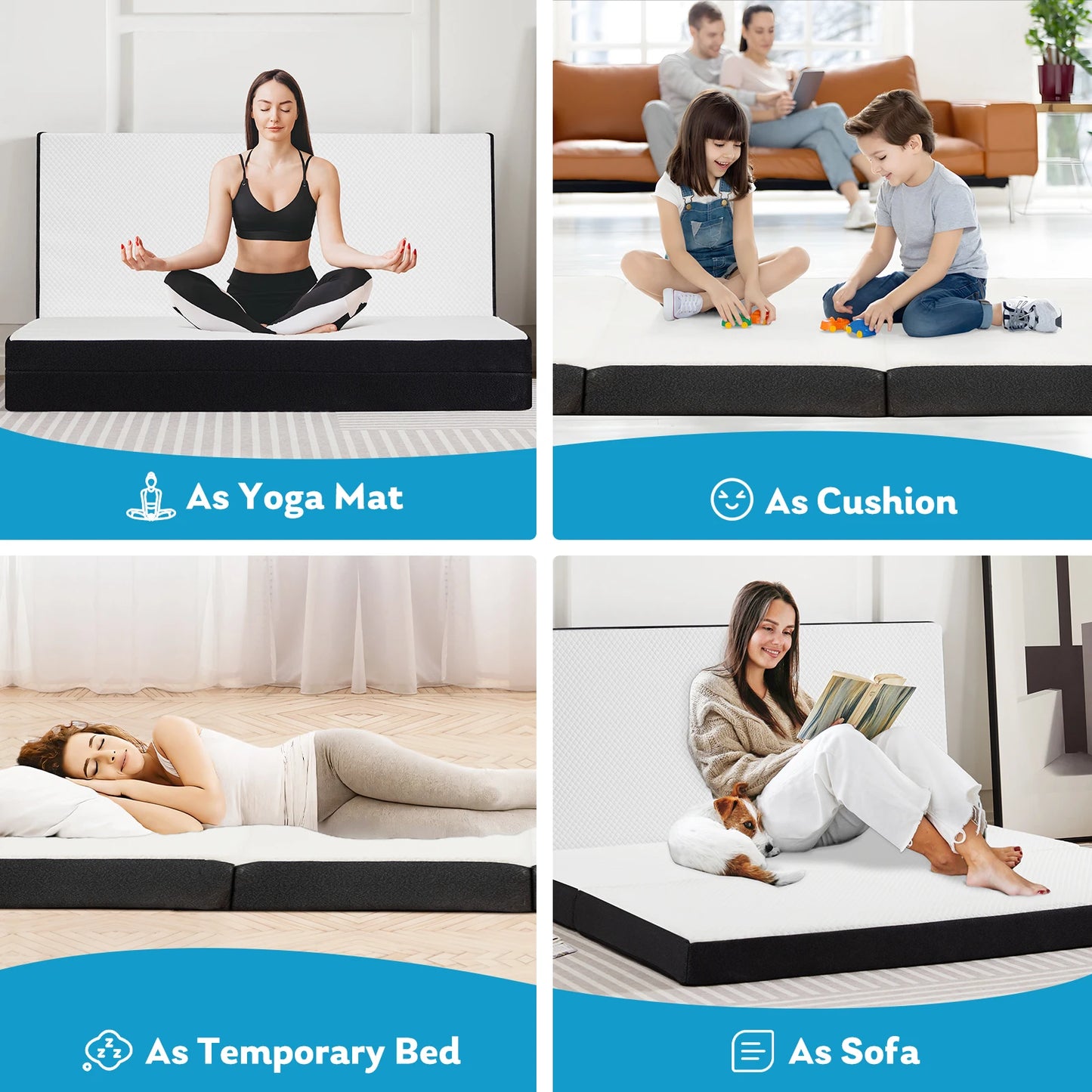 Portable Tri-Fold Memory Foam Mattress - Foldable Floor Bed for Guest & Travel