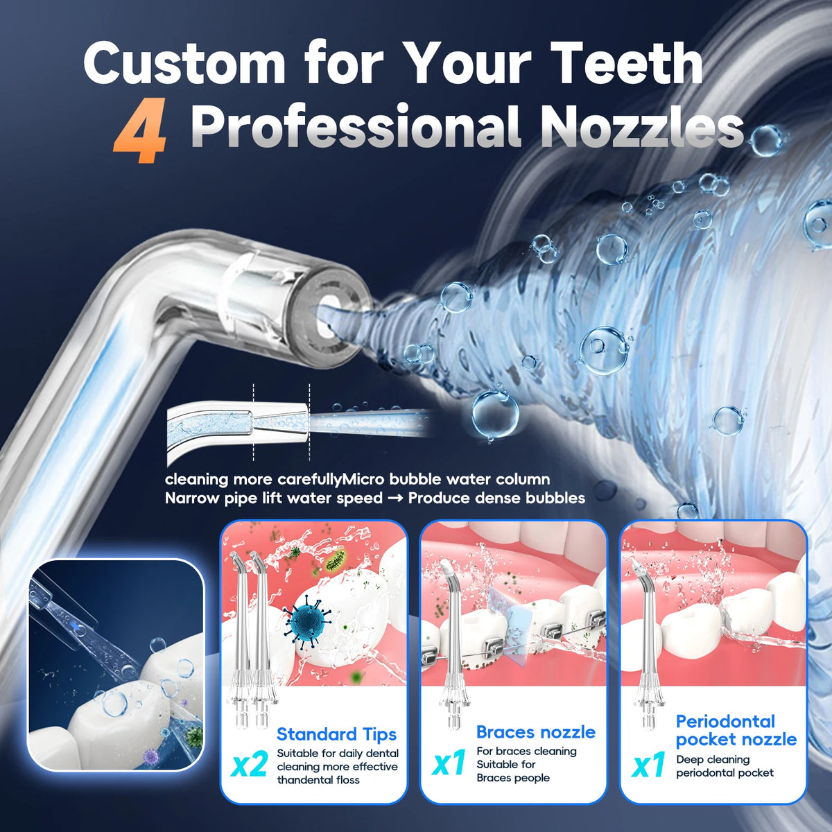 Electric Cordless Water Flosser - Portable Oral Irrigator with 4 Cleaning Modes
