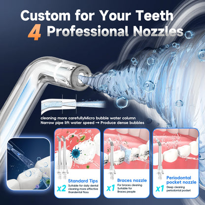Electric Cordless Water Flosser - Portable Oral Irrigator with 4 Cleaning Modes