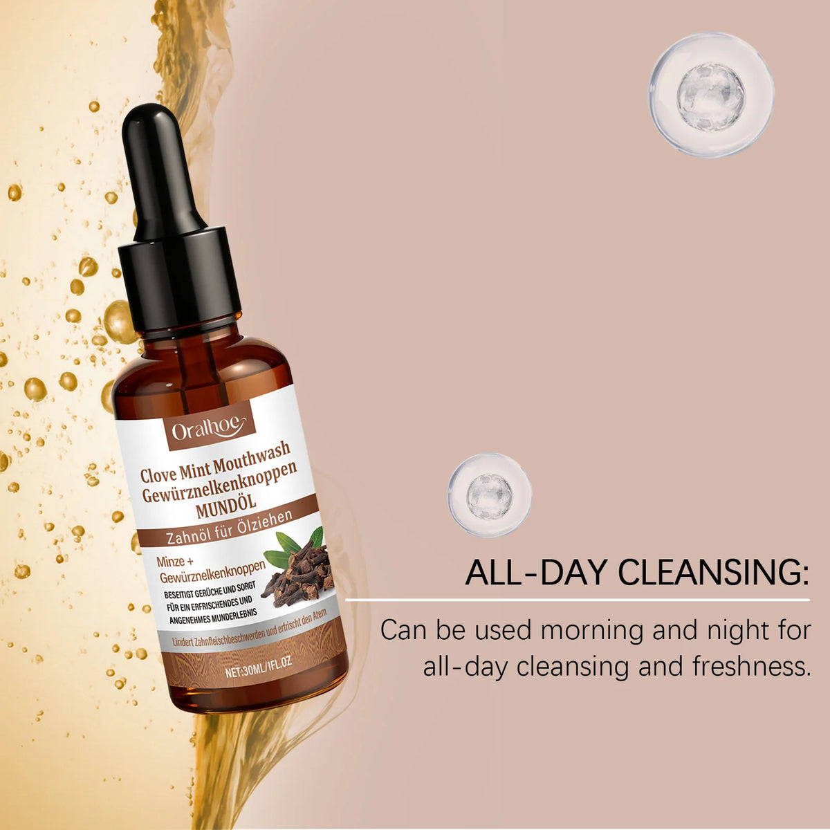 Clove Mint Oral Rinse & Teeth Whitening Oil - Natural Plaque & Bad Breath Remover