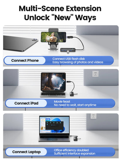 4-Port USB 3.0 Hub High-Speed Data Splitter & Multi-Device Extender