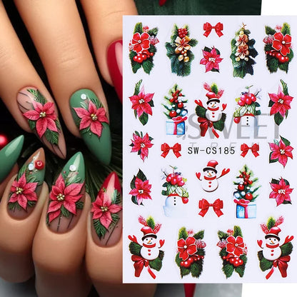 3D Christmas Nail Art Stickers - Festive Snowman & Snowflake Manicure Decals