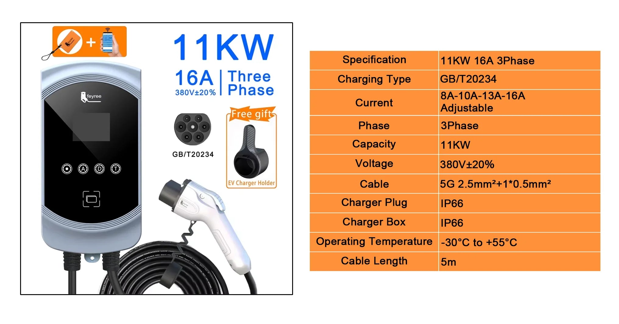 Smart EV Charging Wallbox - Adjustable 7KW/11KW/22KW Fast Charger with App - 8