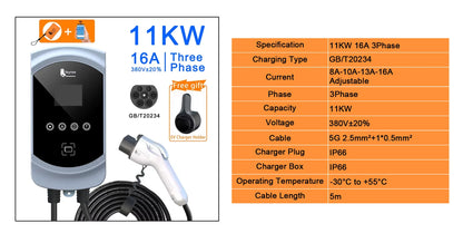 Smart EV Charging Wallbox - Adjustable 7KW/11KW/22KW Fast Charger with App