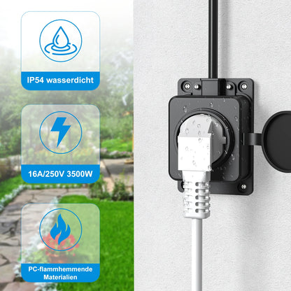 IP54 Waterproof German Standard Outdoor Power Socket - 16A 3500W Extension