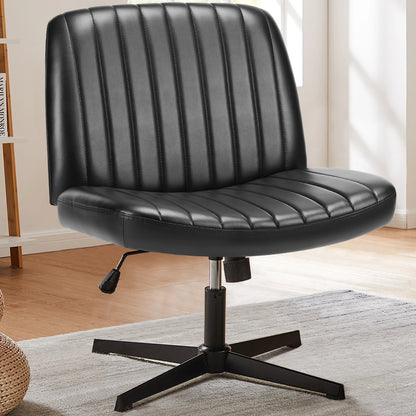 Wide Armless Cross-Legged Office Chair - Adjustable Swivel Vanity Desk Chair