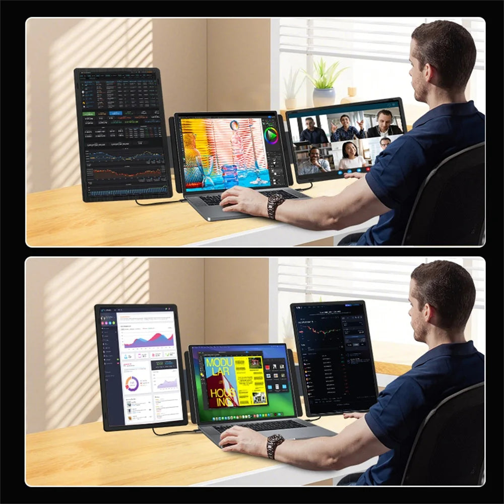 14-16" Dual Screen Laptop Monitor Extender - FHD IPS Portable Triple Display - 21