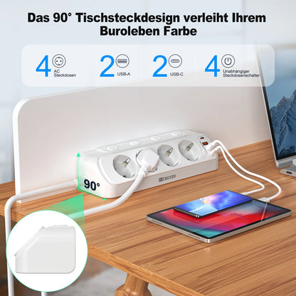 Desktop Power Strip with USB-C Fast Charging & 4 Individual Switches