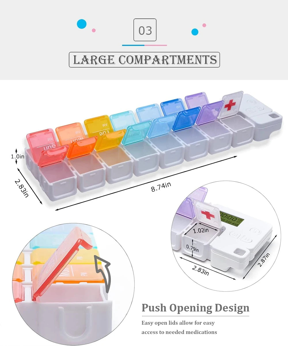 7-Day Weekly Pill Organizer with Electronic Alarm Reminder