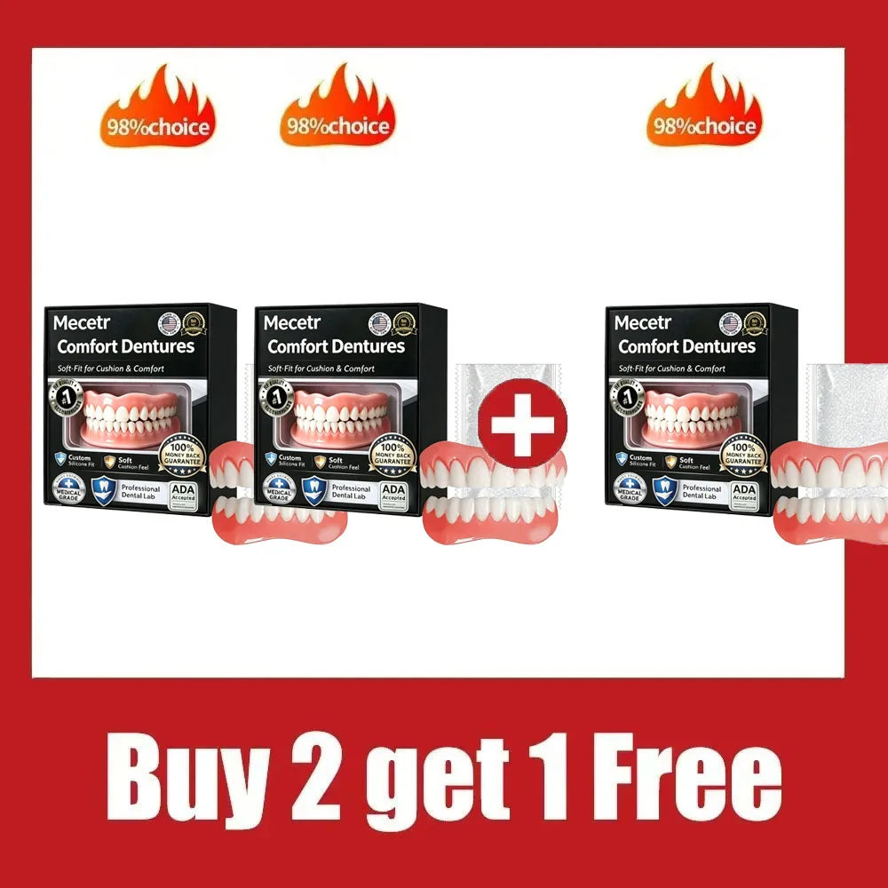 Adjustable Silicone Dentures Set – Natural Comfort Fit Upper & Lower Teeth