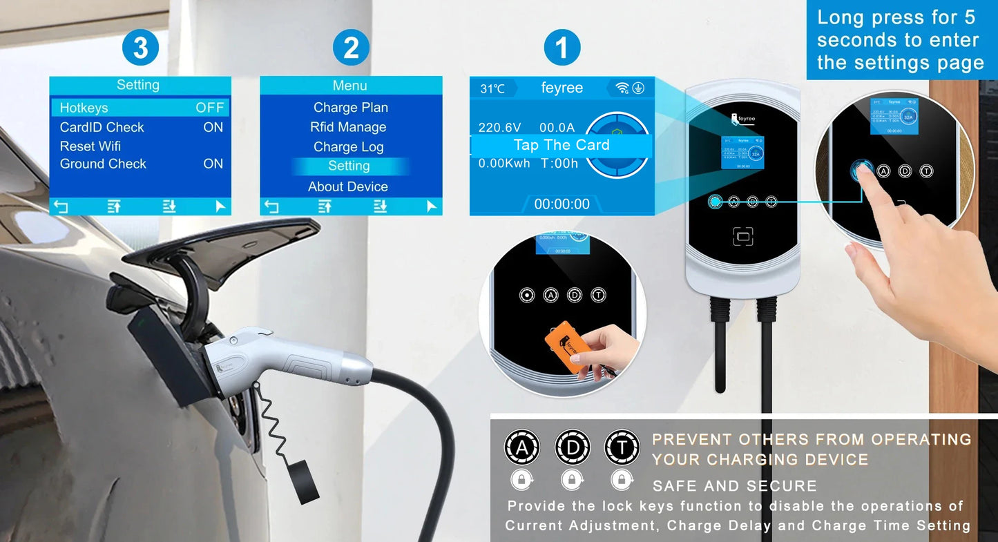 Smart EV Charging Wallbox - Adjustable 7KW/11KW/22KW Fast Charger with App