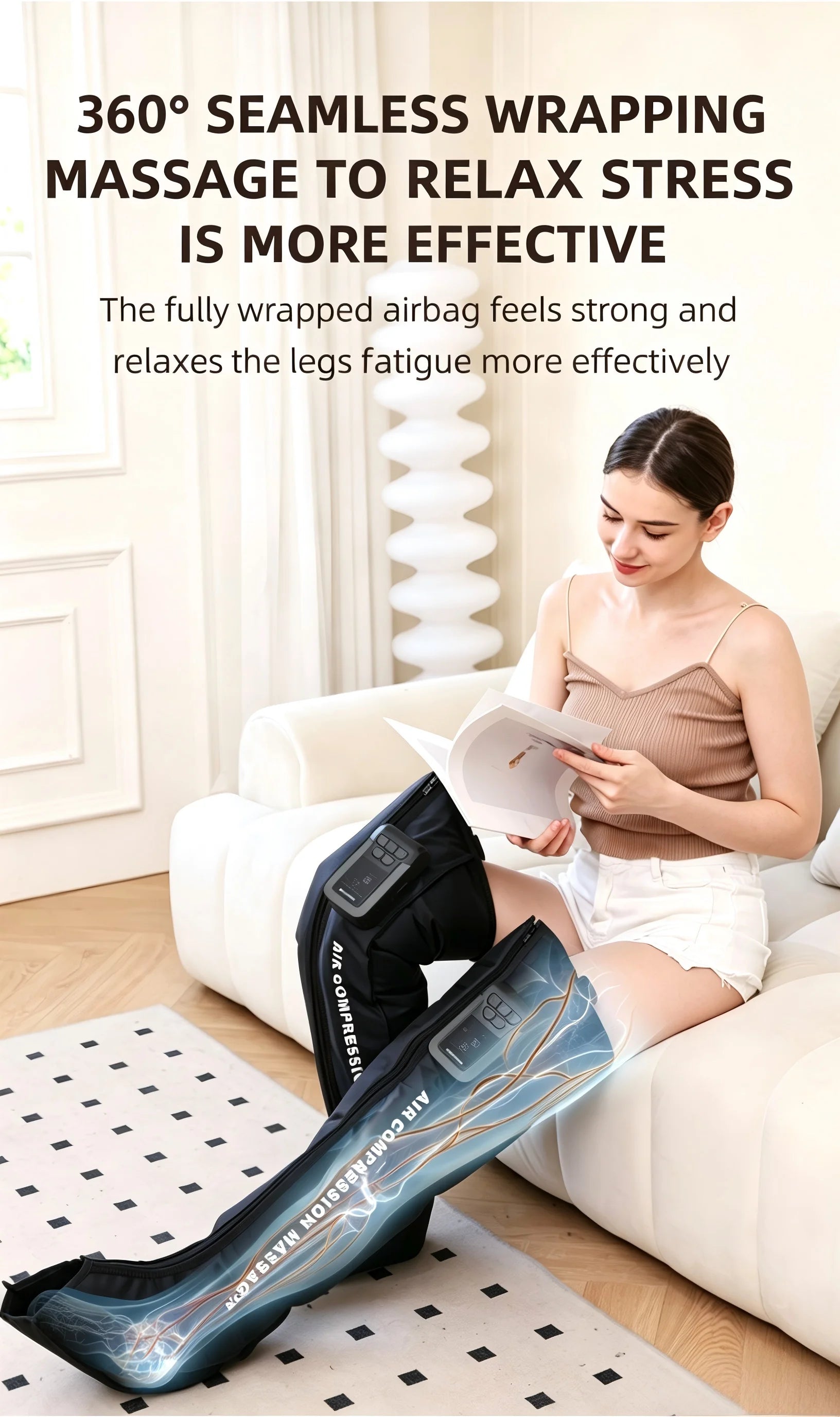 Full Leg Air Compression Massager - Cordless Sequential Recovery Boots - 10