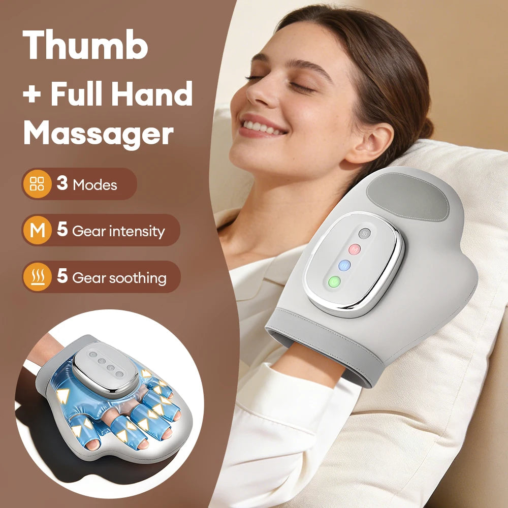 Electric Hand Massager with Heat & Air Compression - Cordless Finger Relief