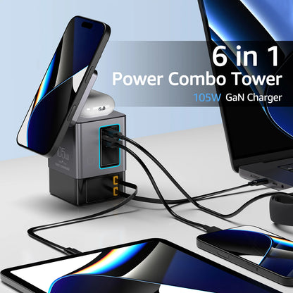 105W Multi-Device Fast Charging Station with Retractable USB-C Cables