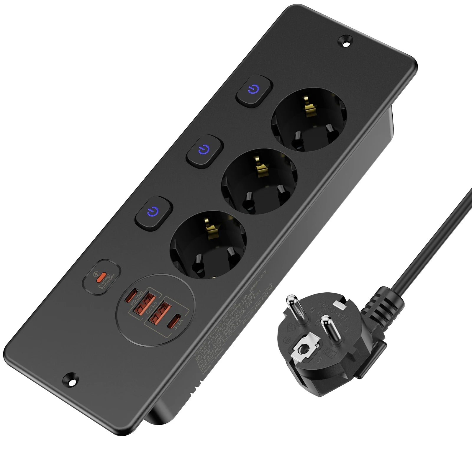 EU Desktop Power Strip with 5 AC Sockets & 4 USB Ports - 3250W Fast Charge - 1