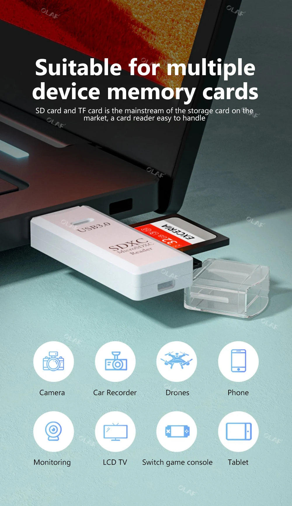2-in-1 USB 3.0 SD & TF Memory Card Reader - Fast Data Transfer Adapter - 10