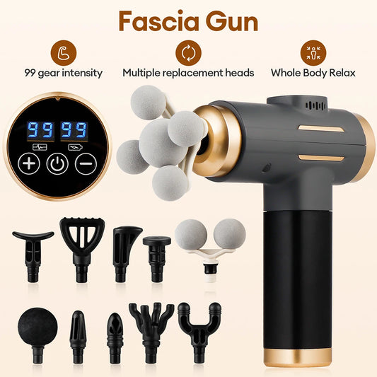 11-in-1 Deep Tissue Massage Gun with 99 Speeds & LED Touch Screen