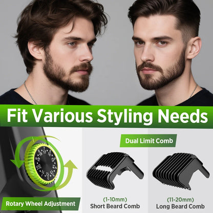 Cordless Vacuum Beard Trimmer – Rechargeable Electric Shaver for Precise Grooming