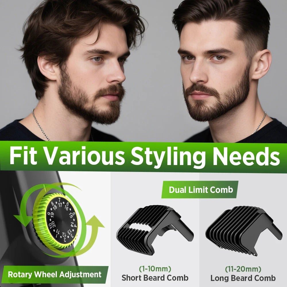 Cordless Vacuum Beard Trimmer & Hair Clipper - Waterproof Grooming Kit