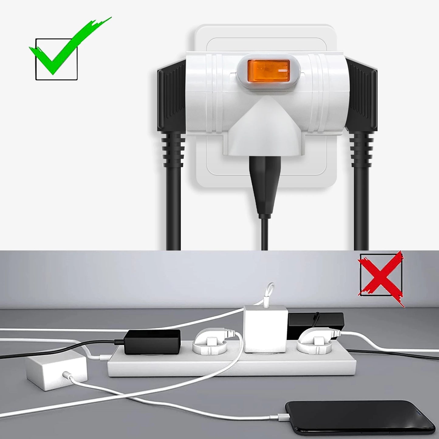 3-Way EU Plug Adapter - 250V 16A Power Socket Extender for Home & Travel