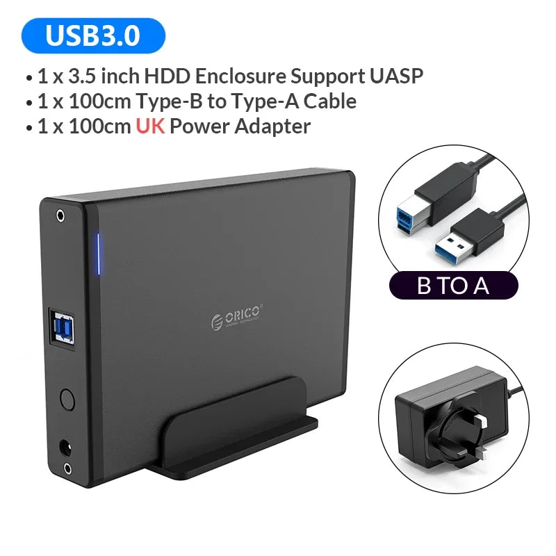 ORICO Aluminum 3.5" Hard Drive Enclosure - USB 3.1 Type-C HDD/SSD Case - 19