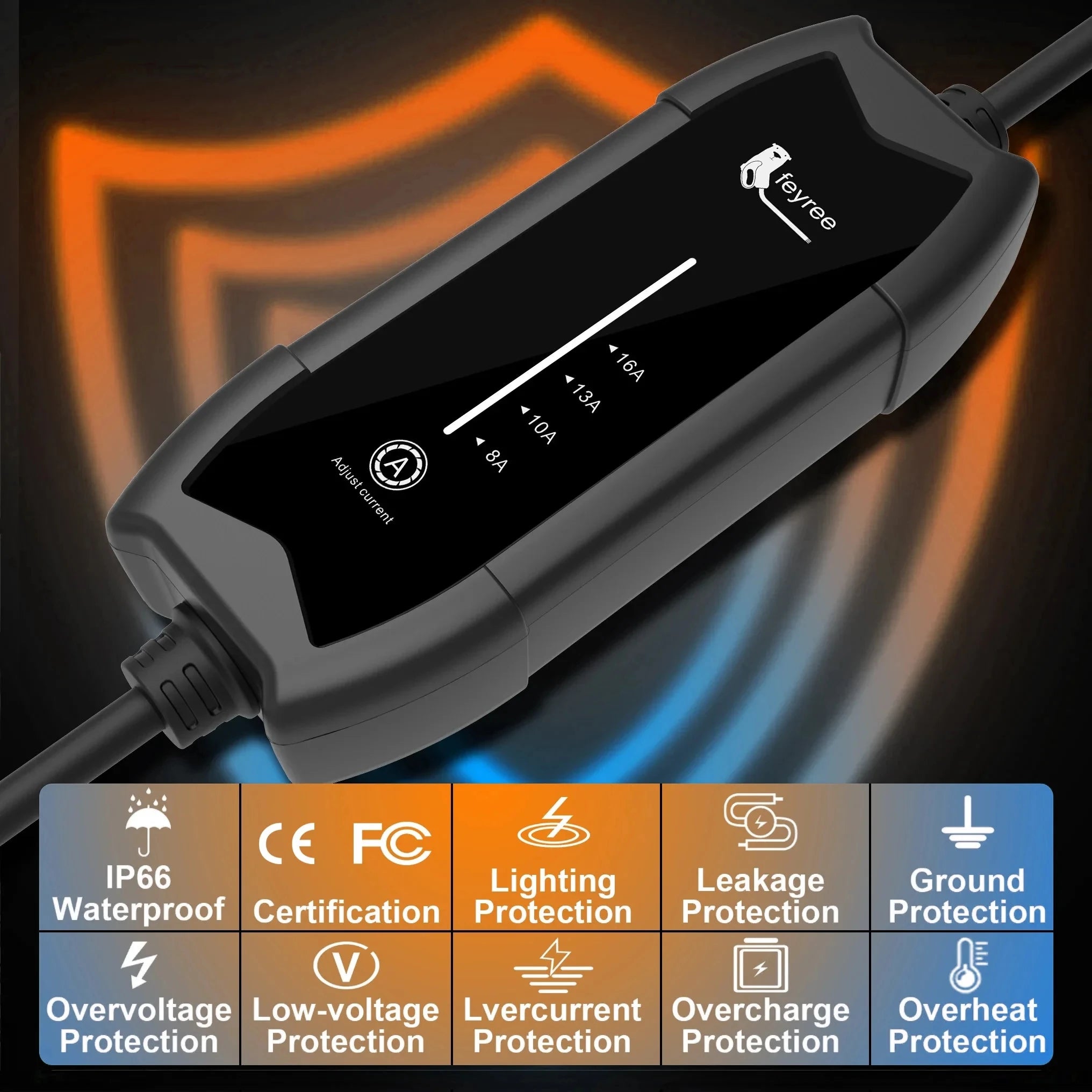 Feyree Portable EV Charger Type 2/1 3.5KW Adjustable Electric Car Charger - 5