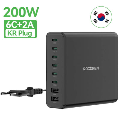 200W 8-Port USB-C Desktop Fast Charging Station for Laptops & Phones