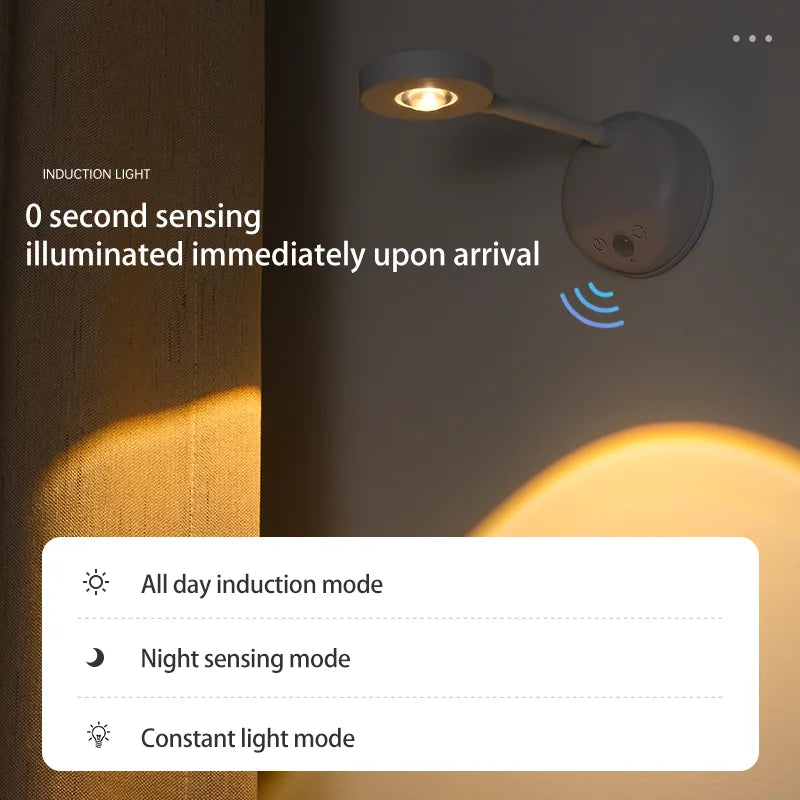 Wireless Motion Sensor LED Wall Light - Rechargeable Type-C Dimmable Indoor Lamp - 2